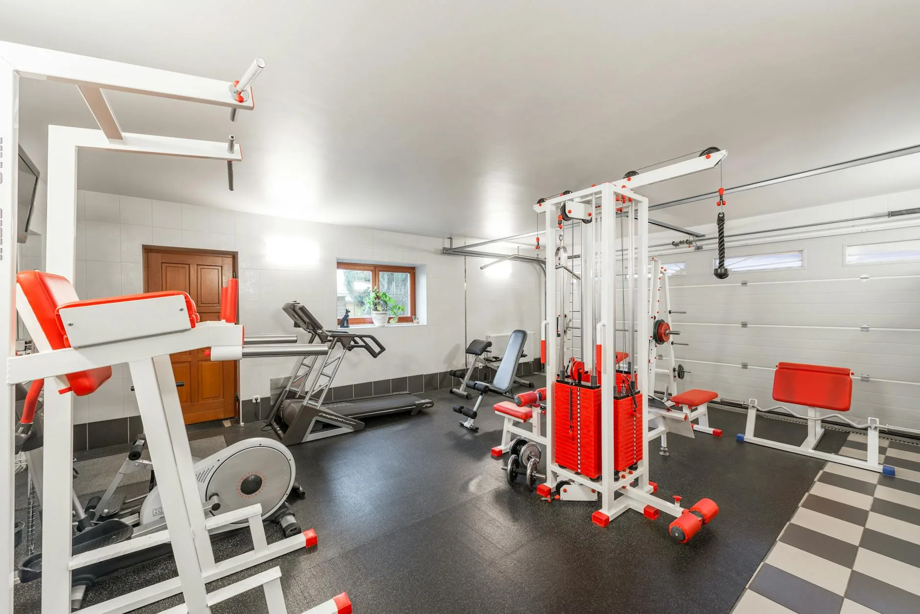 Treadmill in a home gym training room setup