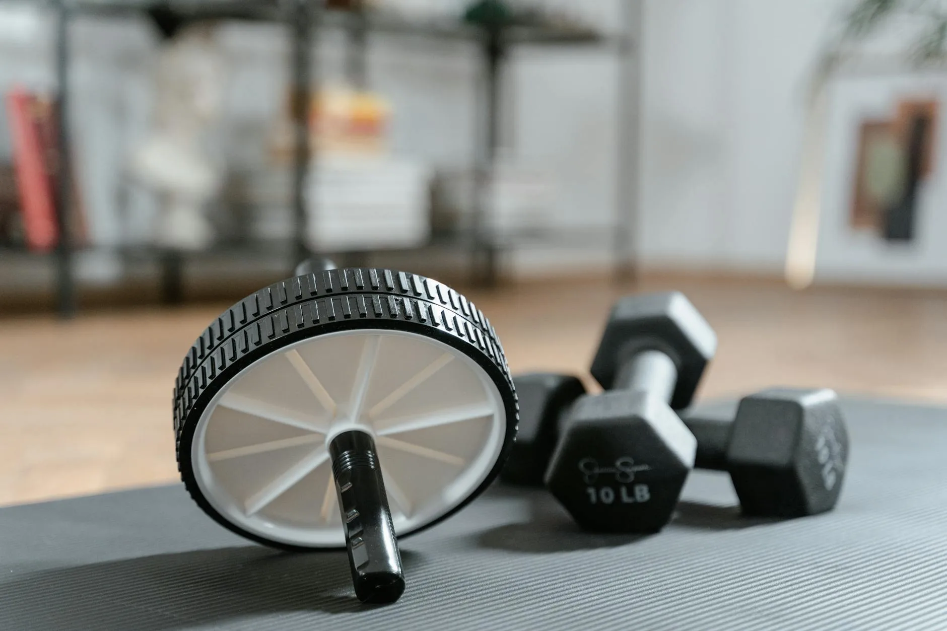 Home gym setup with kettlebells in a small space