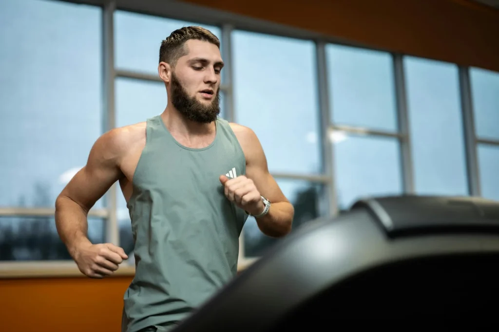 Treadmill in a home gym ready for a running session