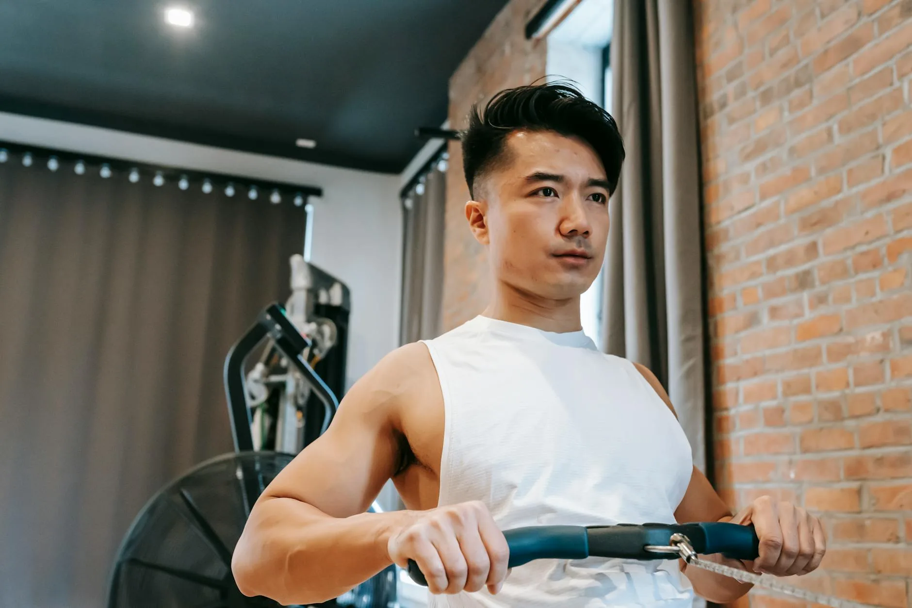 Home rowing machine set up for interval training