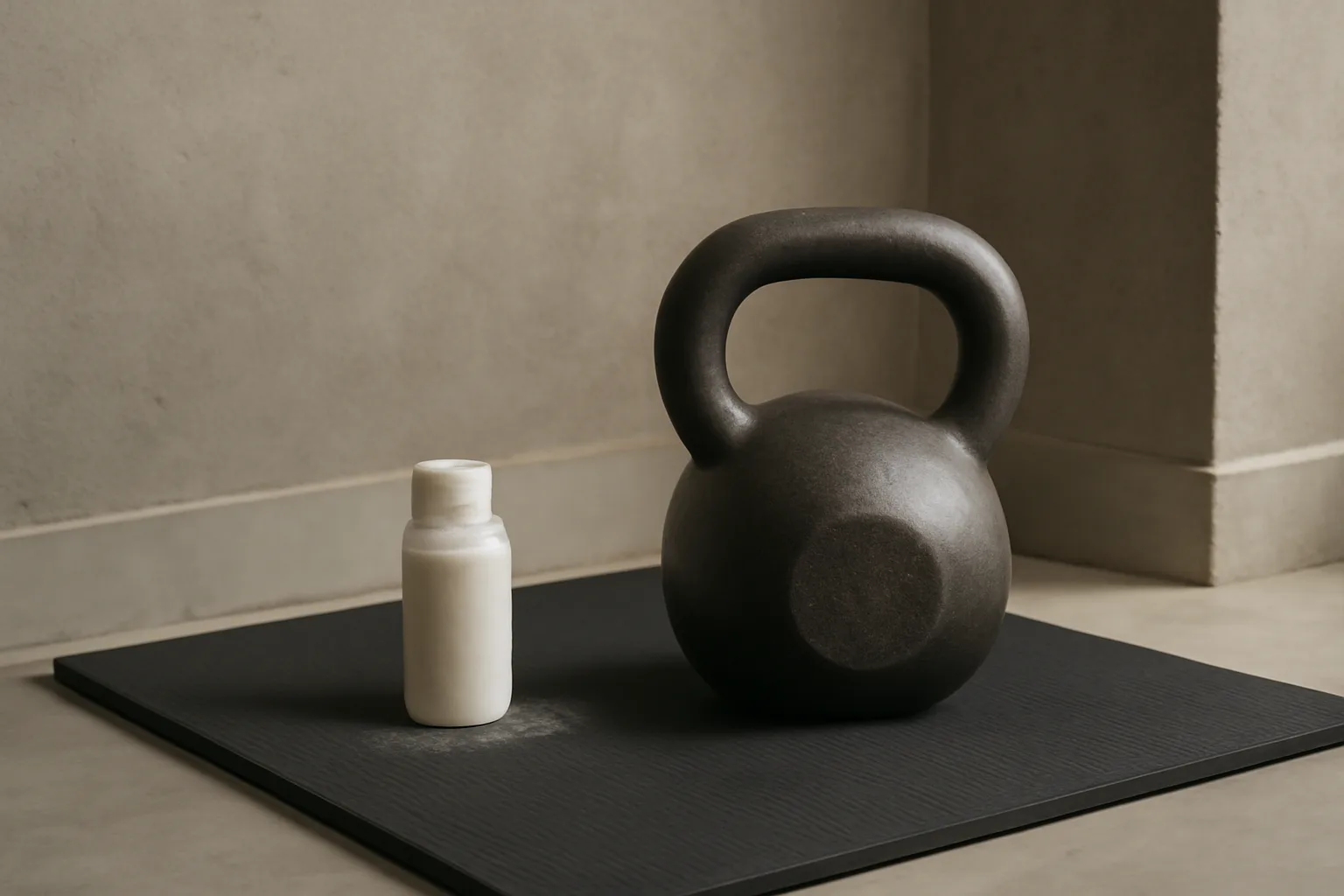 Cast iron kettlebell and mat for a UK home gym setup
