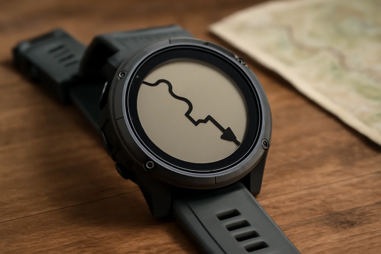 GPS watch showing a simple route map for outdoor navigation