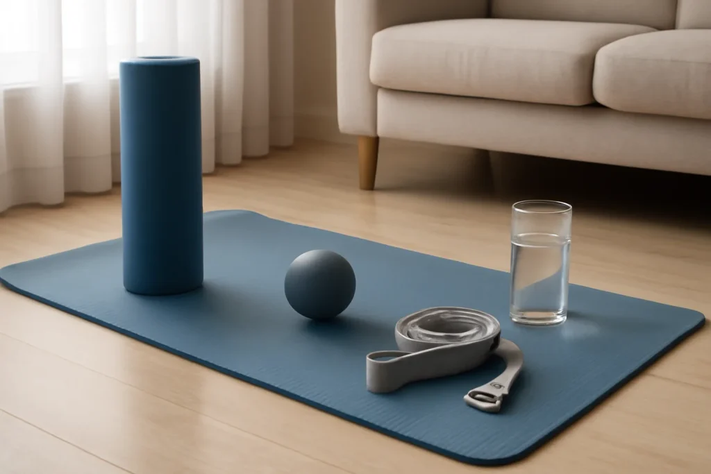 Home recovery routine equipment with a mat and foam roller