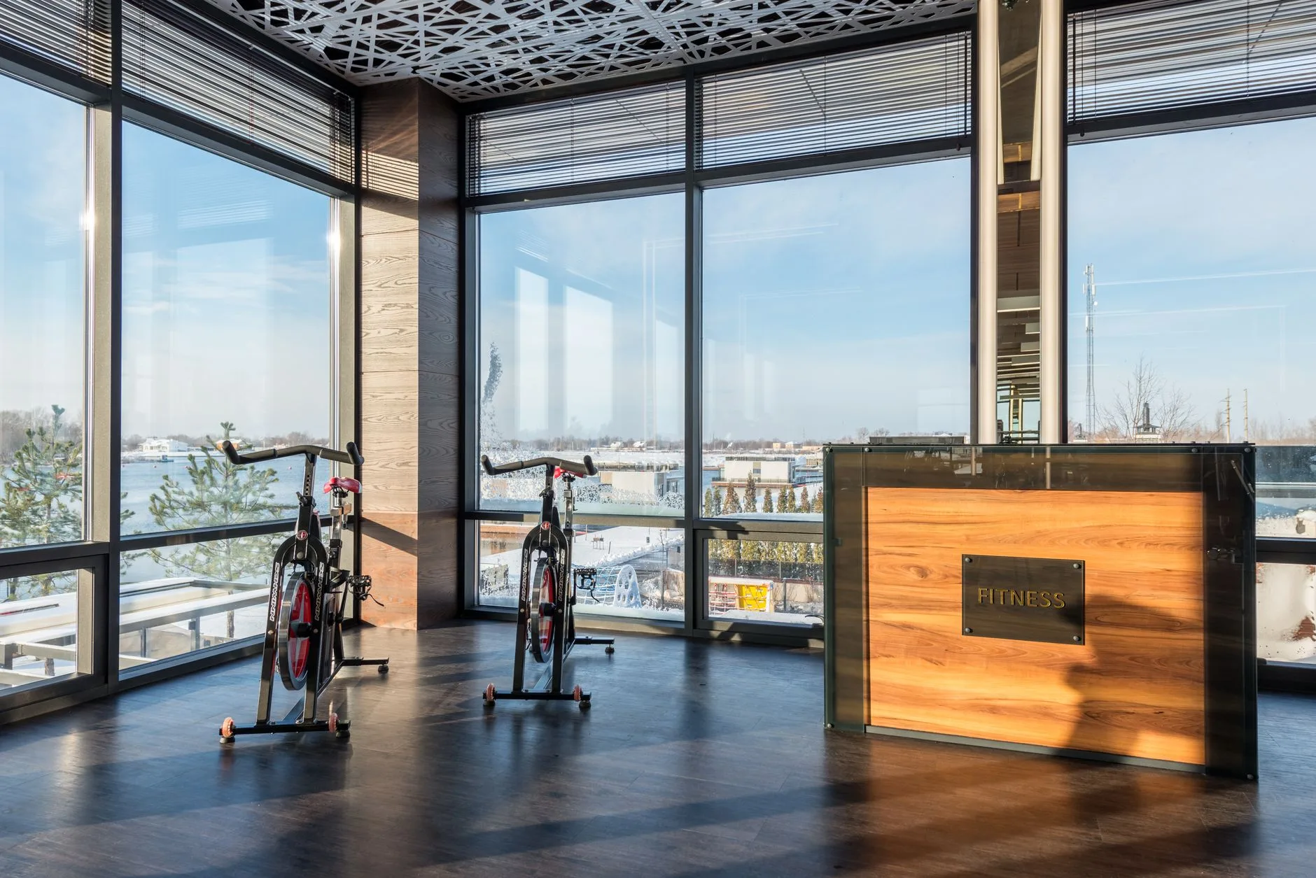 Spin bikes positioned for an indoor cycling workout